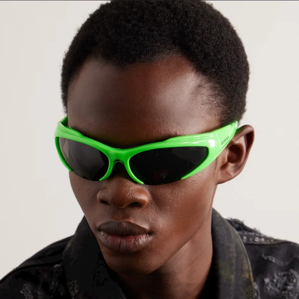 NEW BALENCIAGA OVAL SUNGLASSES BALENCIAGA BB0253S 005 GREEN GREY EYEWEAR